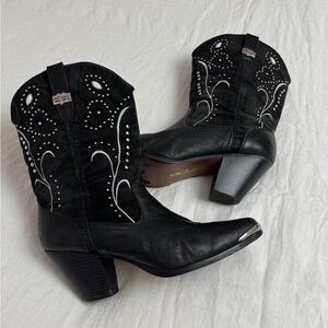 Dingo Embellished Black Leather Western Cowgirl Boots Size 10 Rodeo Boho